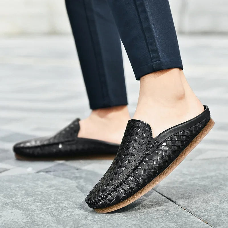 Efim - Zapatillas De Cuero Con Patrón Tejido Informal