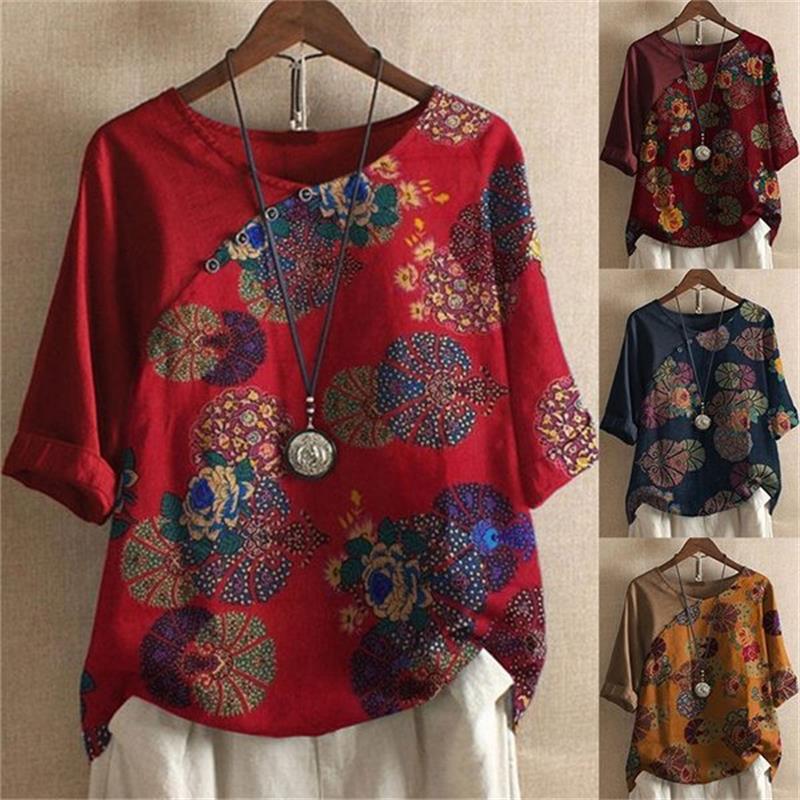 Adoria - Blusa Boho Con Estampado Floral y Botones