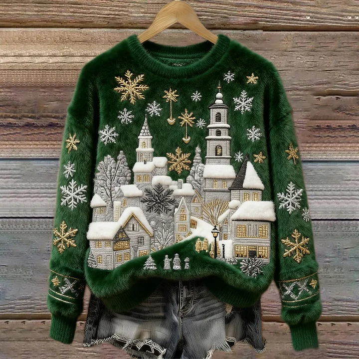 Kenisha - Jersey Acogedor con Bordado Navideño de Nieve