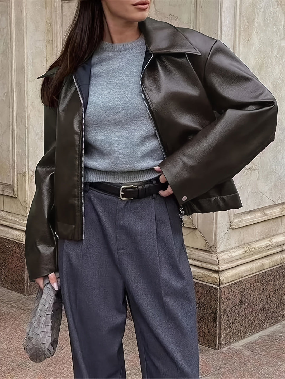 Thida - Chaqueta Con Cremallera De Cuero Sintético