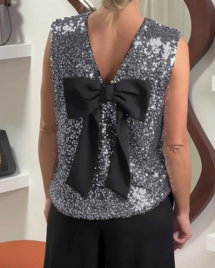 Shinobu - Camiseta Sin Mangas Con Lentejuelas y Lazo a la Moda