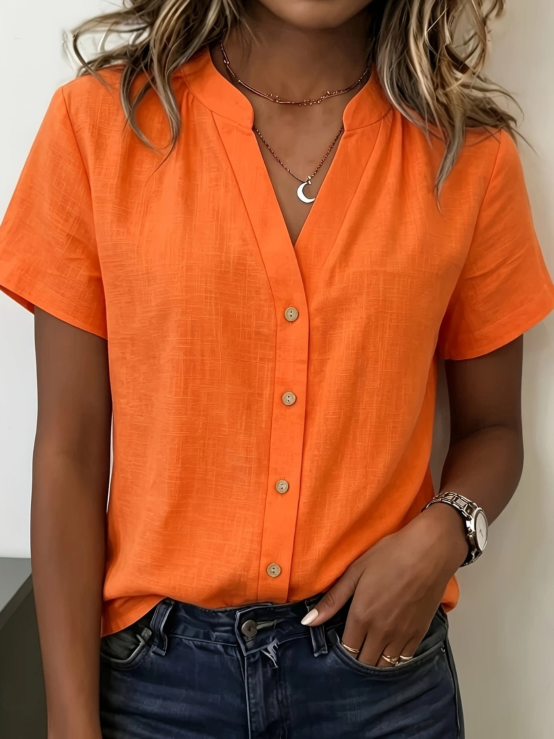Salish - Blusa De Manga Corta Con Botones