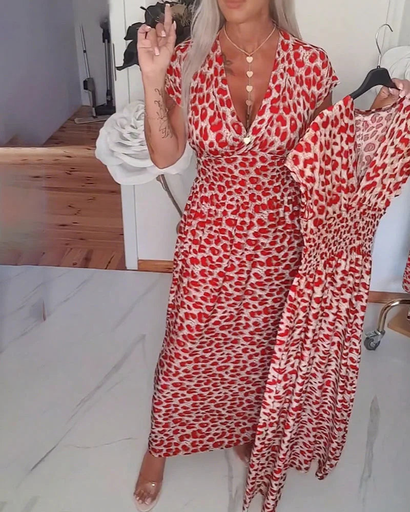Erendira - Elegante Vestido Con Cuello En V y Estampado De Leopardo