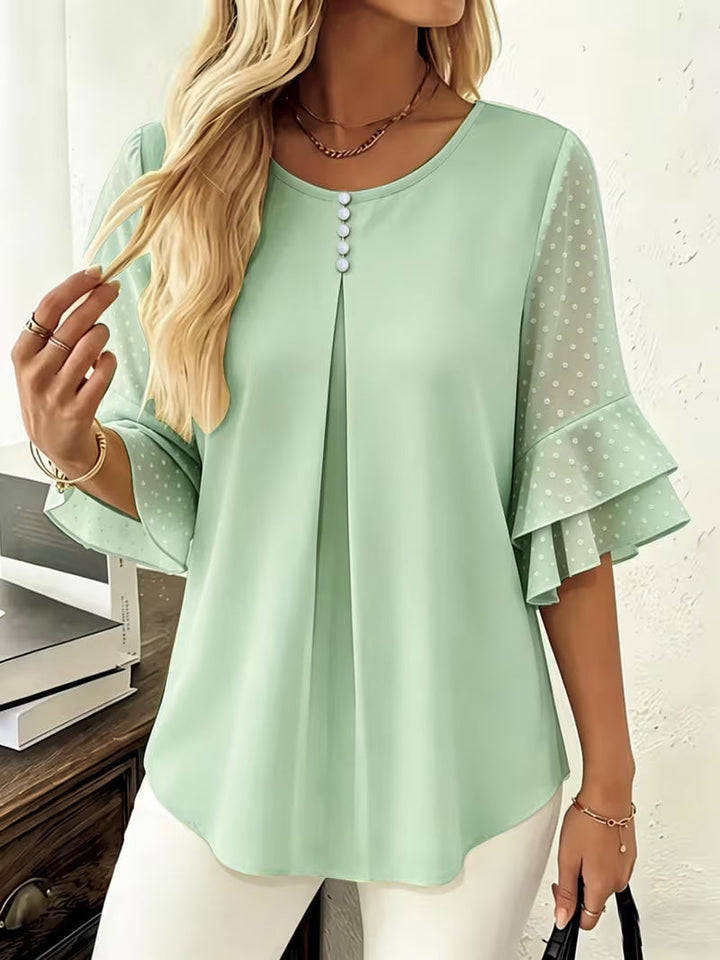 Hurley - Blusa de Cuello Redondo Con Mangas Transparentes Con Volantes