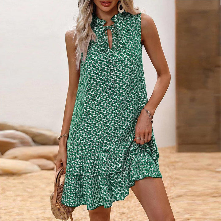 Lenora - Minivestido Bohemio Informal Con Estampado y Volantes