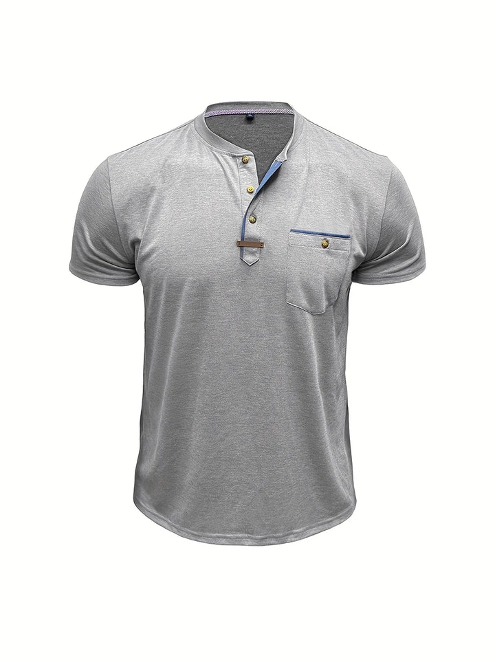 Saxon - Camiseta Elegante De Cuello Redondo Con Bolsillo