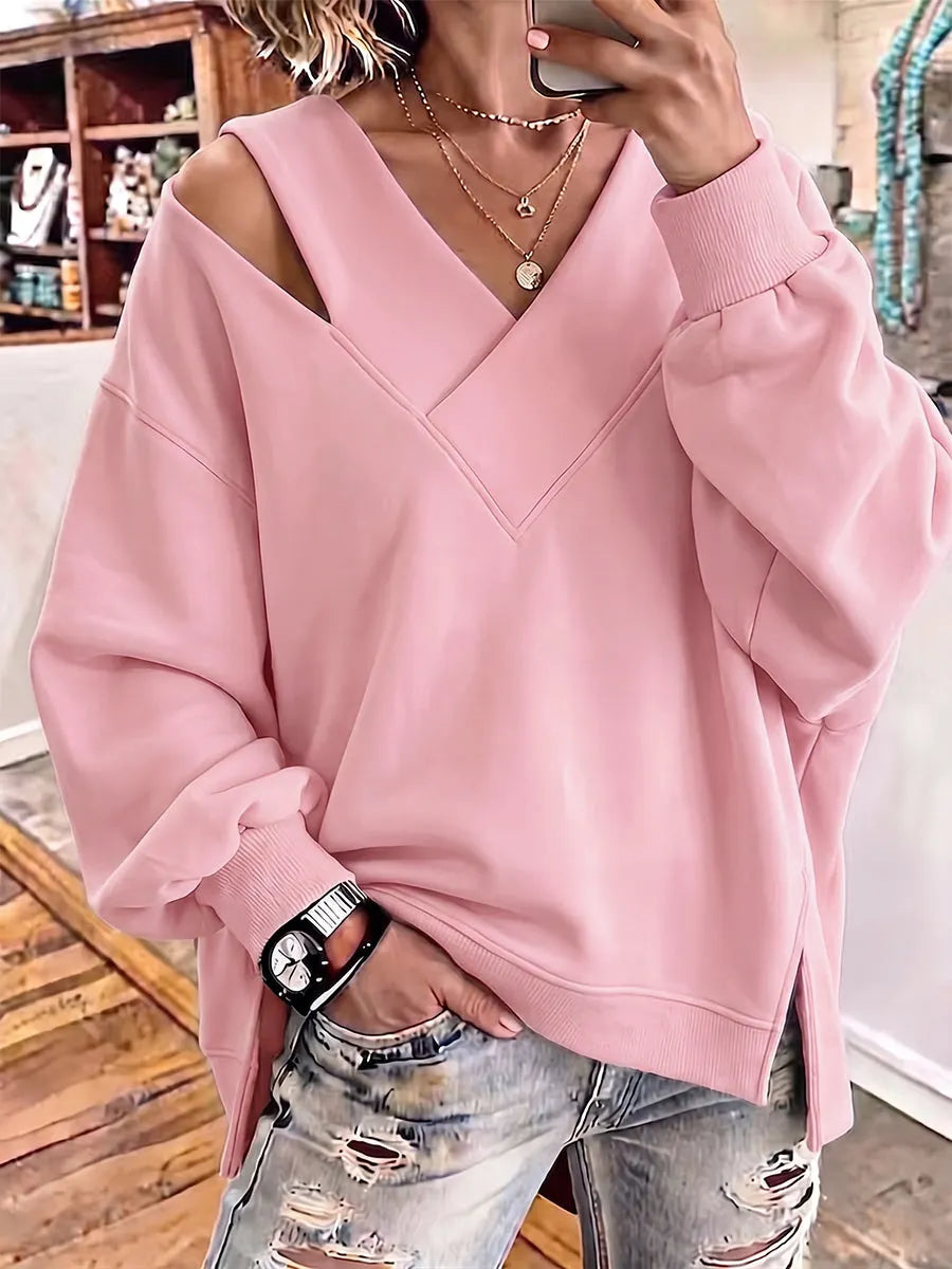 Kirstan - Sudadera Oversize Con Cuello en V y Aberturas Elegantes