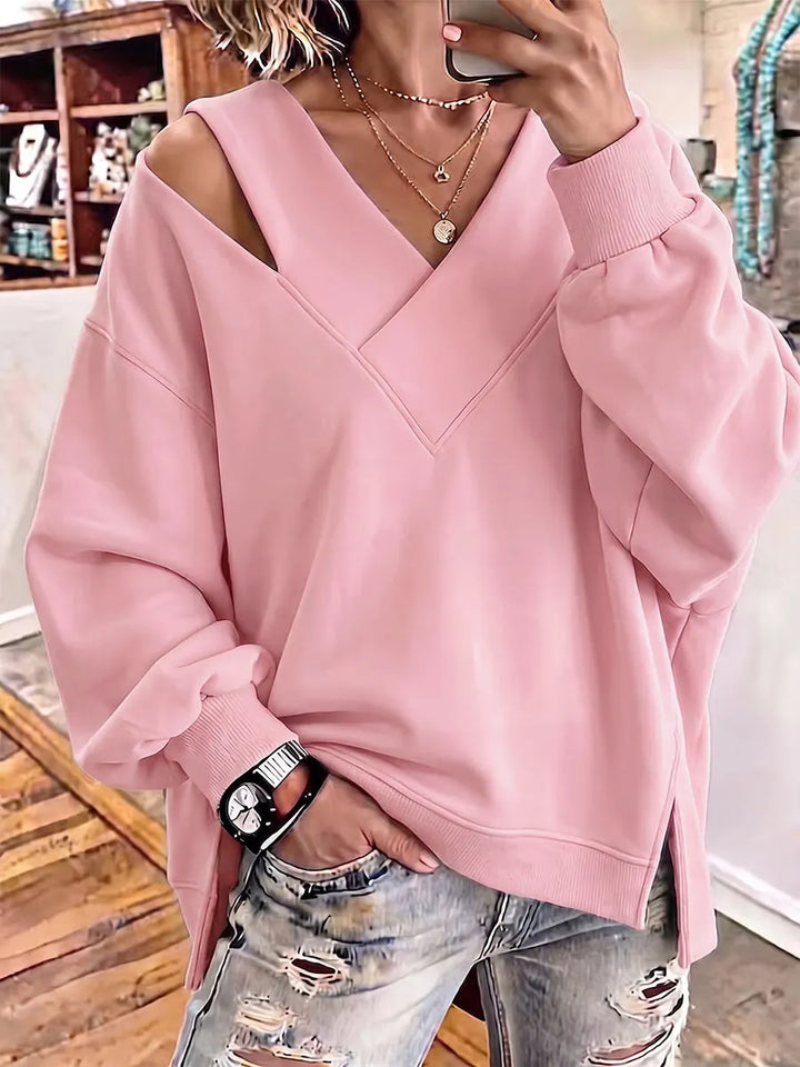Kirstan - Sudadera Oversize Con Cuello en V y Aberturas Elegantes