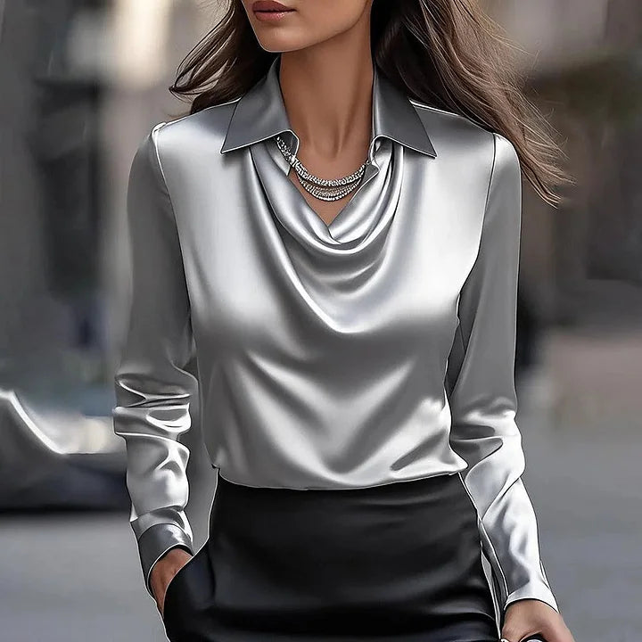 Malvina - Elegante Blusa De Satén Con Escote Drapeado