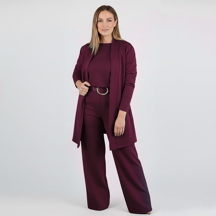 Dorren - Elegante Conjunto de Tres Piezas Con Cárdigan Largo, Top y Pantalón
