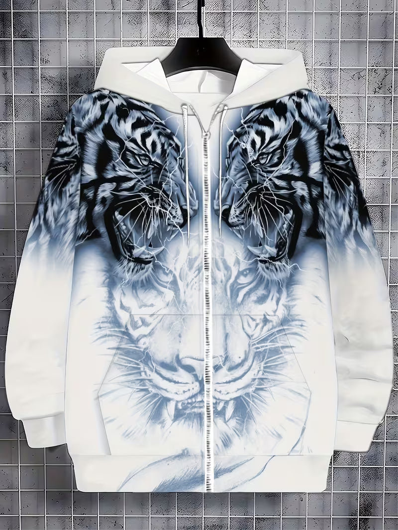 Luciano - Sudadera Con Capucha y Estampado De Tigre Con Cremallera