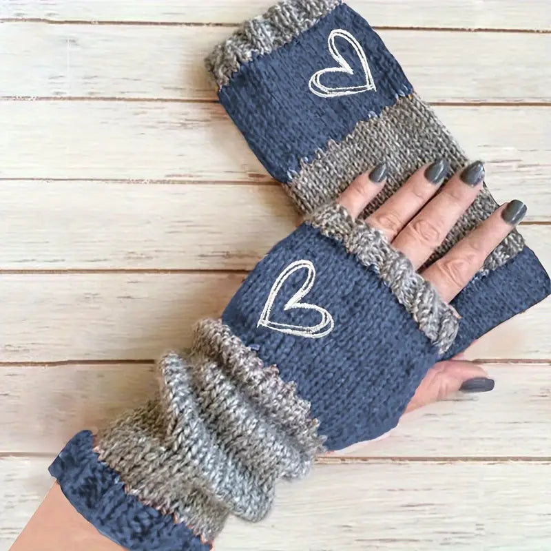 Eirlys - Guantes Sin Dedos De Punto Con Motivo De Corazón