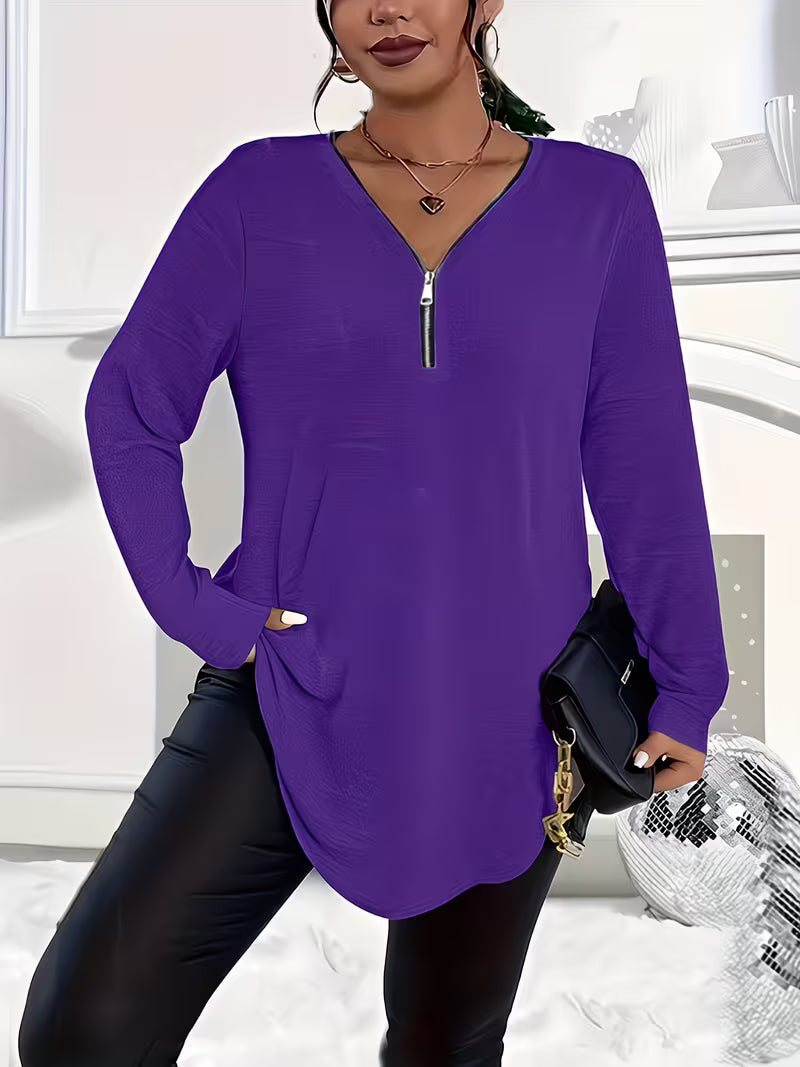 Liorah - Elegante Camisa de Manga Larga Con Cremallera
