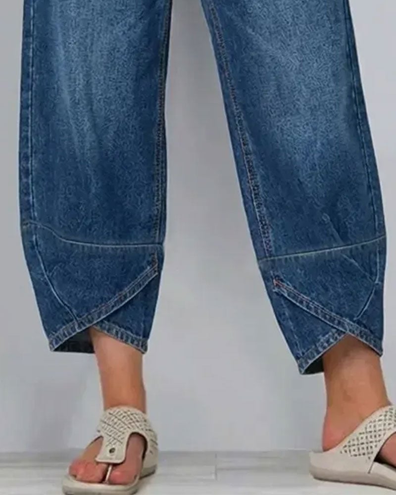 Synira - Jeans Casuales De Pierna Ancha y Corte Recortada