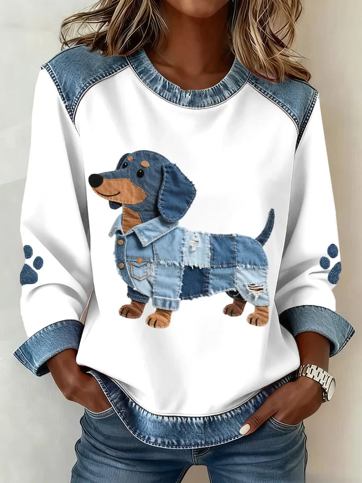 Lilah - Sudadera Con Estampado De Perro Salchicha y Patchwork