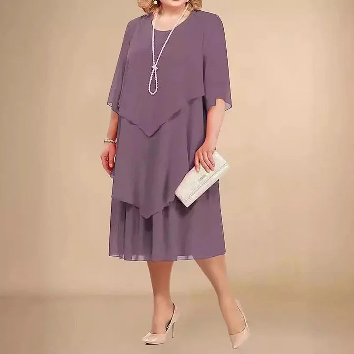 Leva - Elegante Vestido De Gasa Con Capas Irregulares