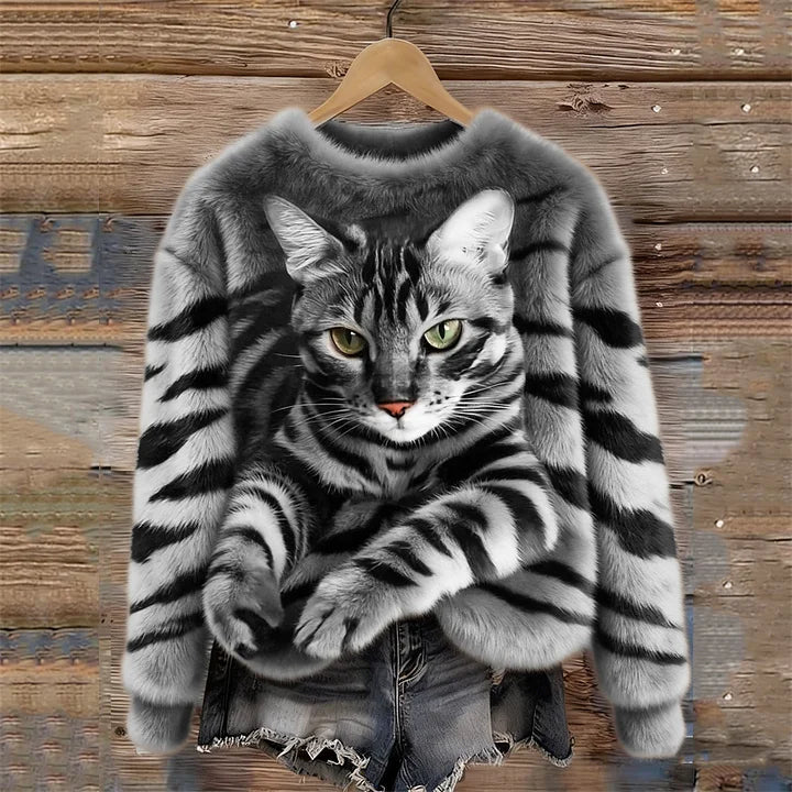Jules - Sudadera De Felpa Suave Con Estampado De Gato Atigrado y Tigre