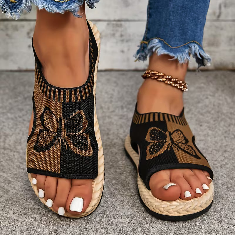 khulood - Cómodas Sandalias Planas Con Estampado De Mariposas