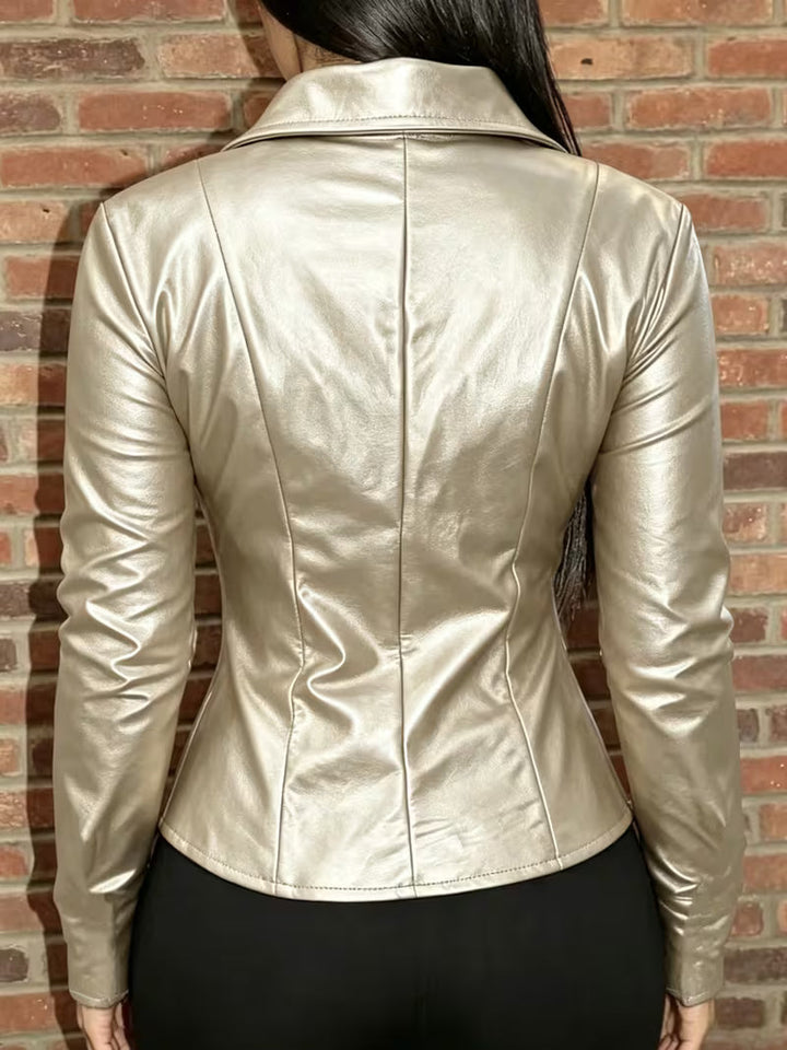 Shiona - Chaqueta De Cuero Con Bolsillos Delanteros