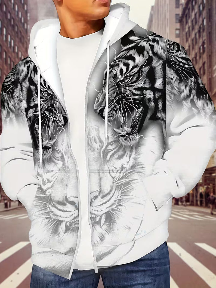 Luciano - Sudadera Con Capucha y Estampado De Tigre Con Cremallera