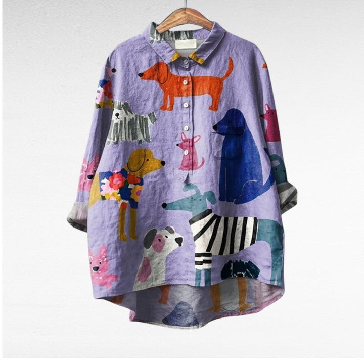 Dovile - Blusa Elegante Con Estampado de Perros