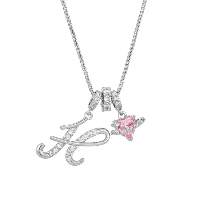 Nerute - Collar Con Inicial y Colgante de Corazón Rosa