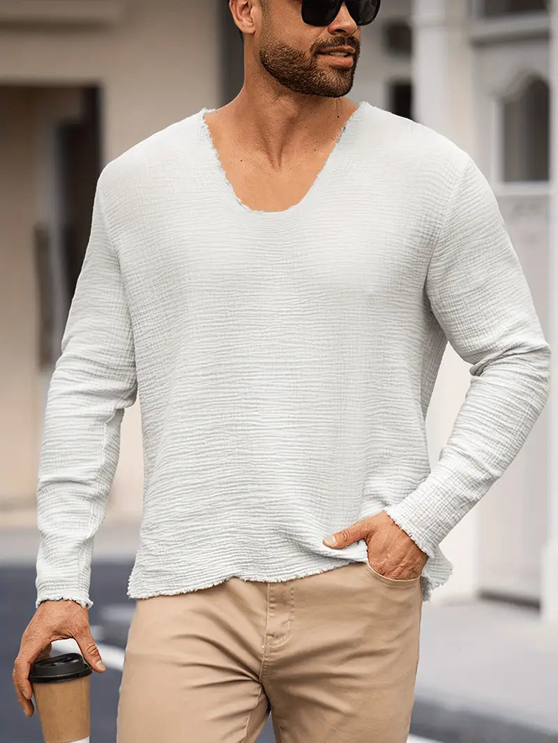 Demetrio - Camisa Informal y Cómoda De Manga Larga Con Cuello en V