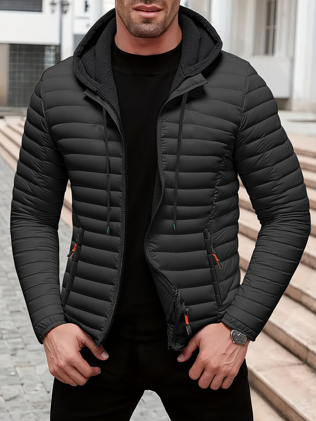 Dielmar - Chaqueta Acolchado Con Capucha Y Cremallera Frontal