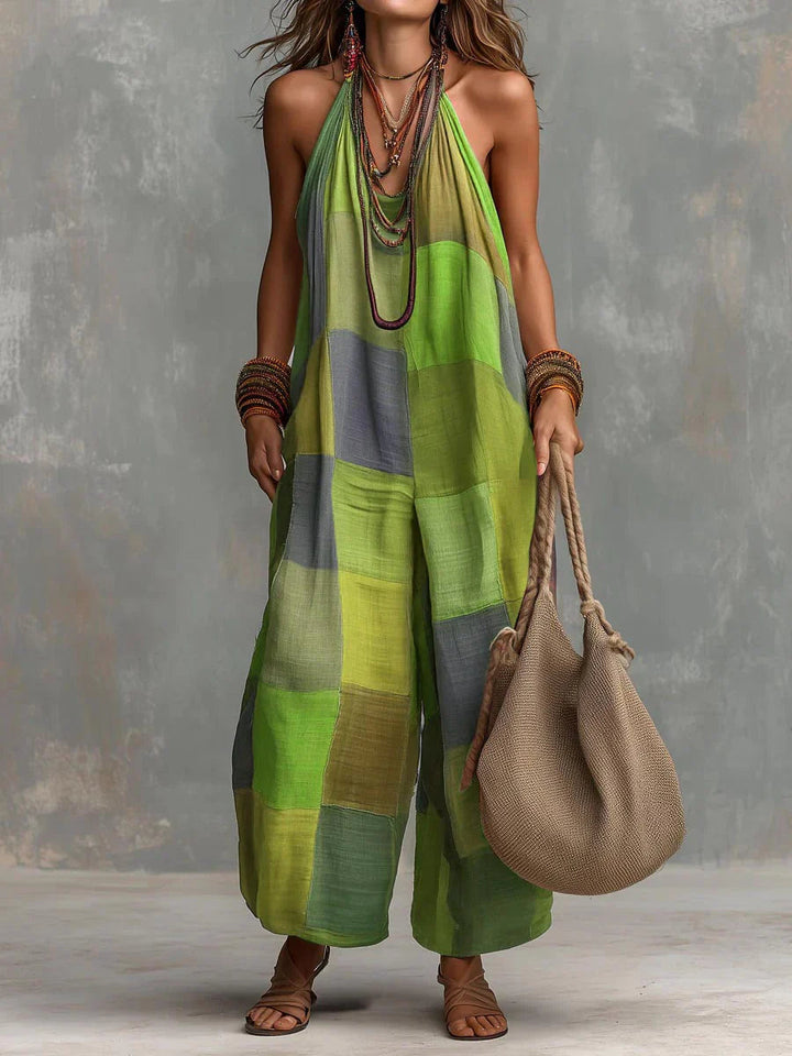 Meriny - Mono Patchwork Con Cuello Halter y Pernera Ancha