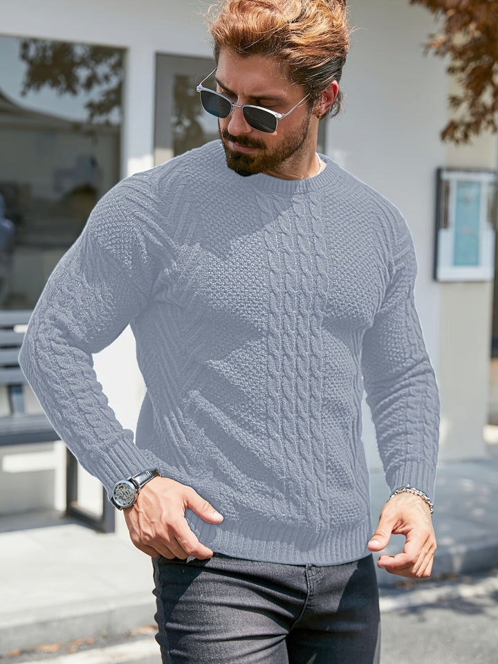 Eiduks - Jersey Clásico de Cuello Redondo Con Punto Trenzado