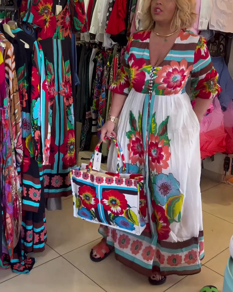 Nerijaa - Vestido Floral Con Escote En V Profundo