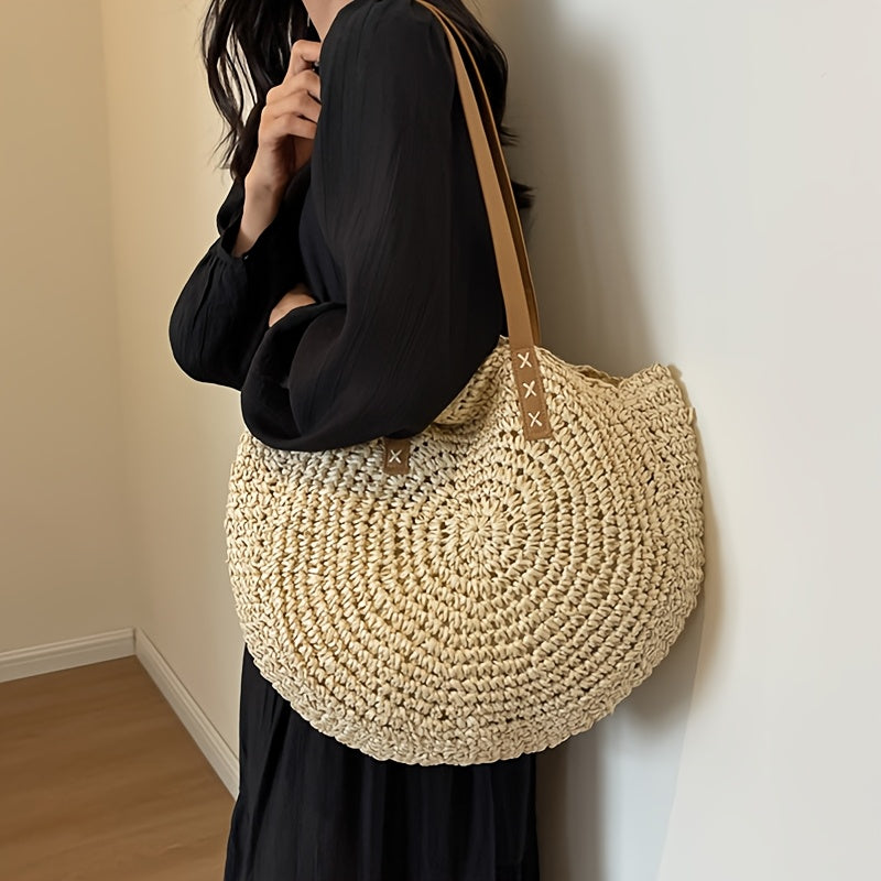 Cléa - Bolso De Hombro Redondo De Paja Trenzada