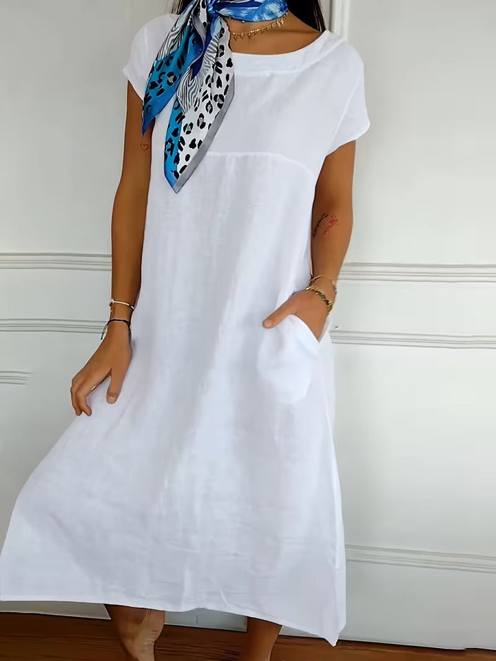Erietta - Vestido De Lino De Cuello Redondo y Corte Holgado