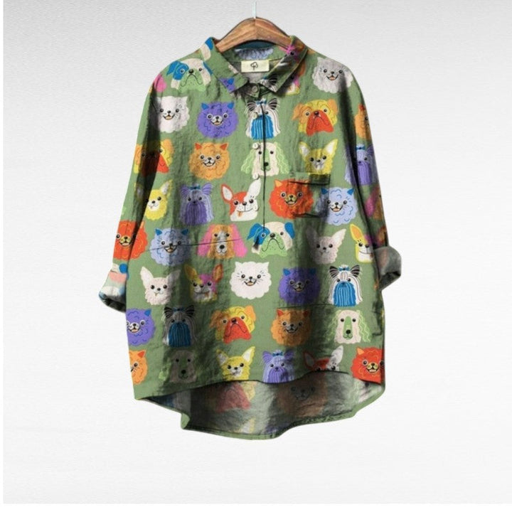 Dovile - Blusa Elegante Con Estampado de Perros