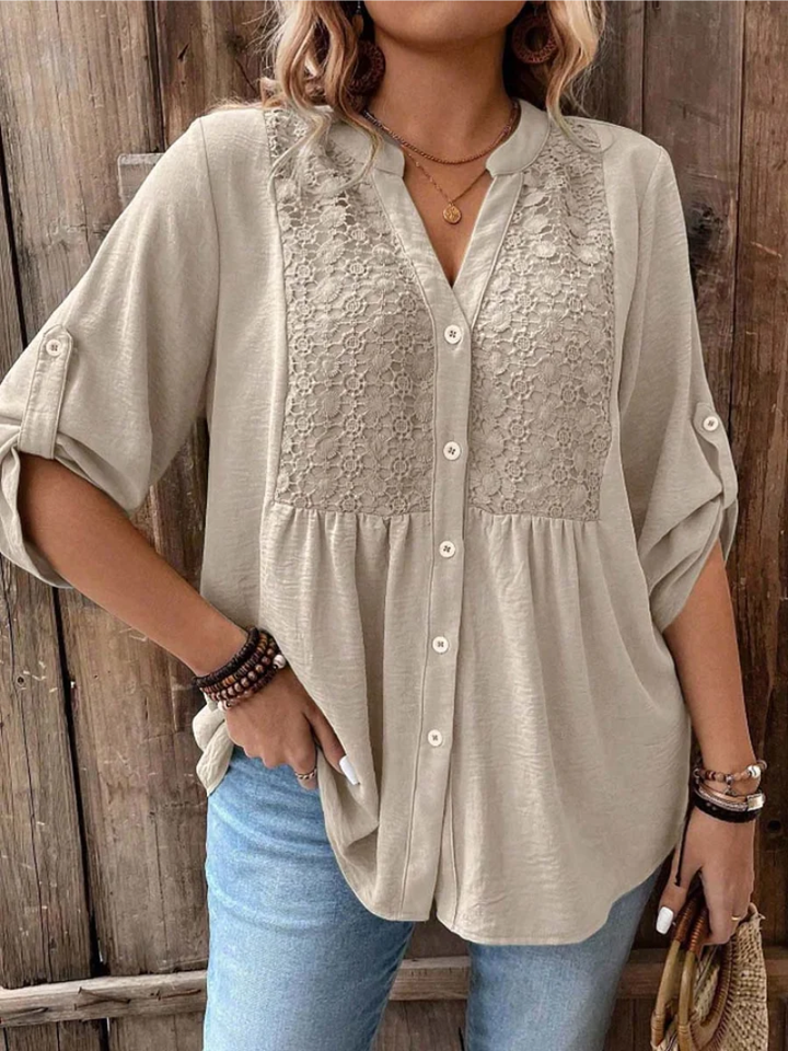 Darshani - Elegante Blusa Con Cuello en V y Botones