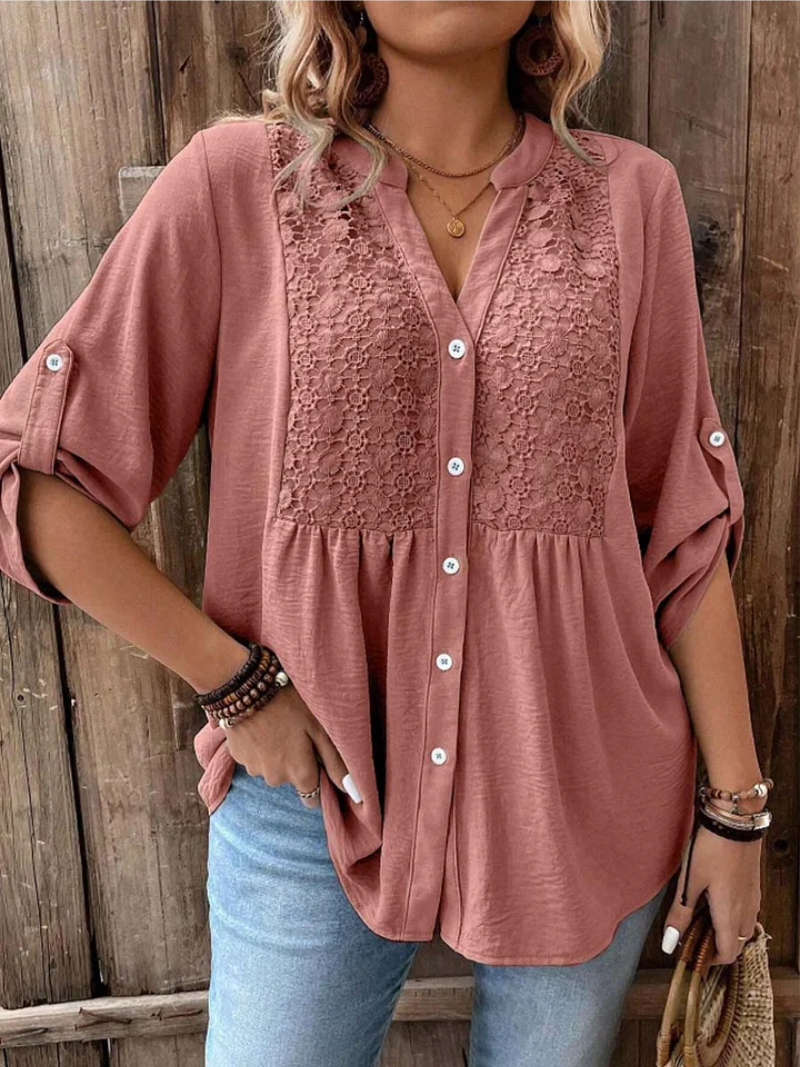 Thiyumi - Blusa Con Cuello en V y Botones