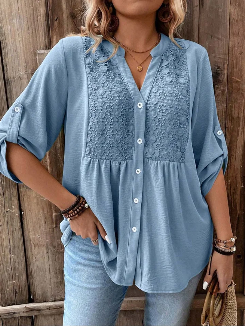 Thiyumi - Blusa Con Cuello en V y Botones