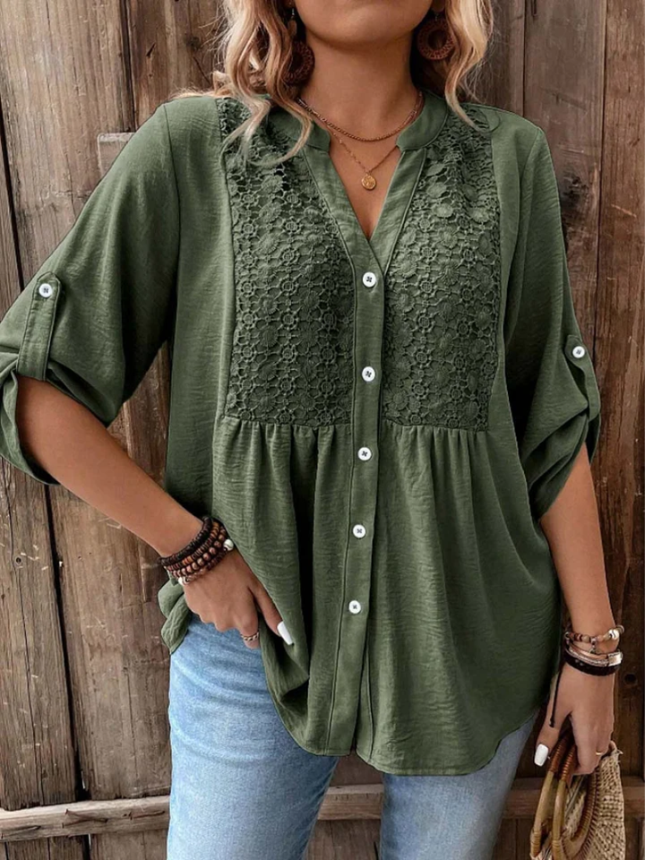 Thiyumi - Blusa Con Cuello en V y Botones