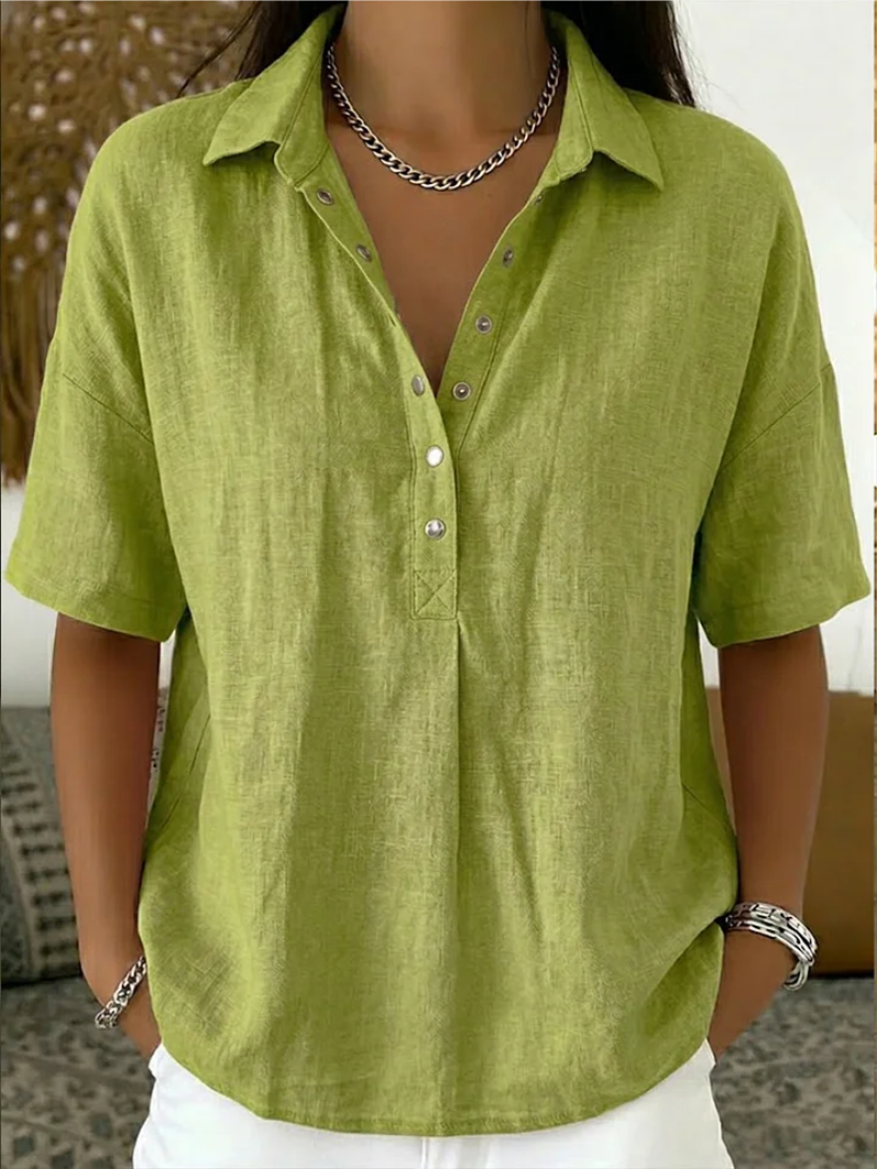 Anzhela - Elegante Blusa De Manga Corta Con Botones