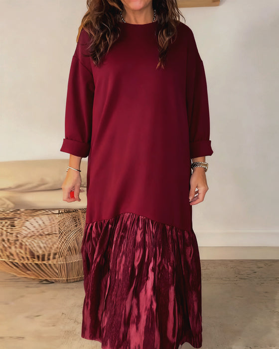 Dragica - Vestido De Cuello Redondo Con Estampado Irregular De Patchwork