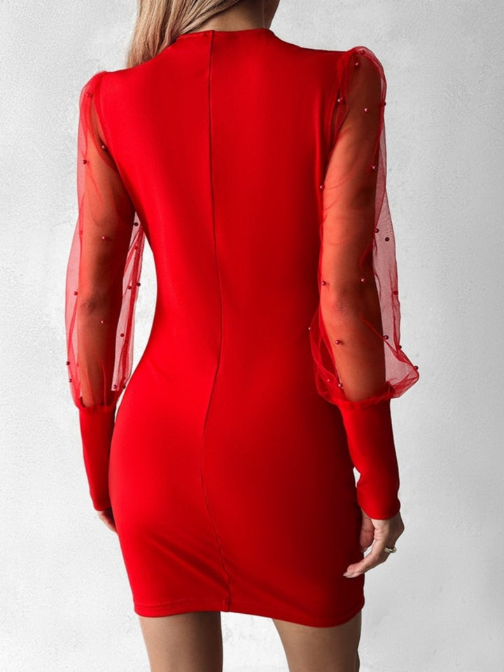 Yamato - Vestido Plisado Con Cuentas y Mangas De Tul
