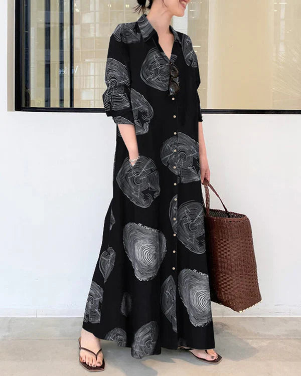Poleska - Elegante Vestido Largo Estampado De Manga Larga
