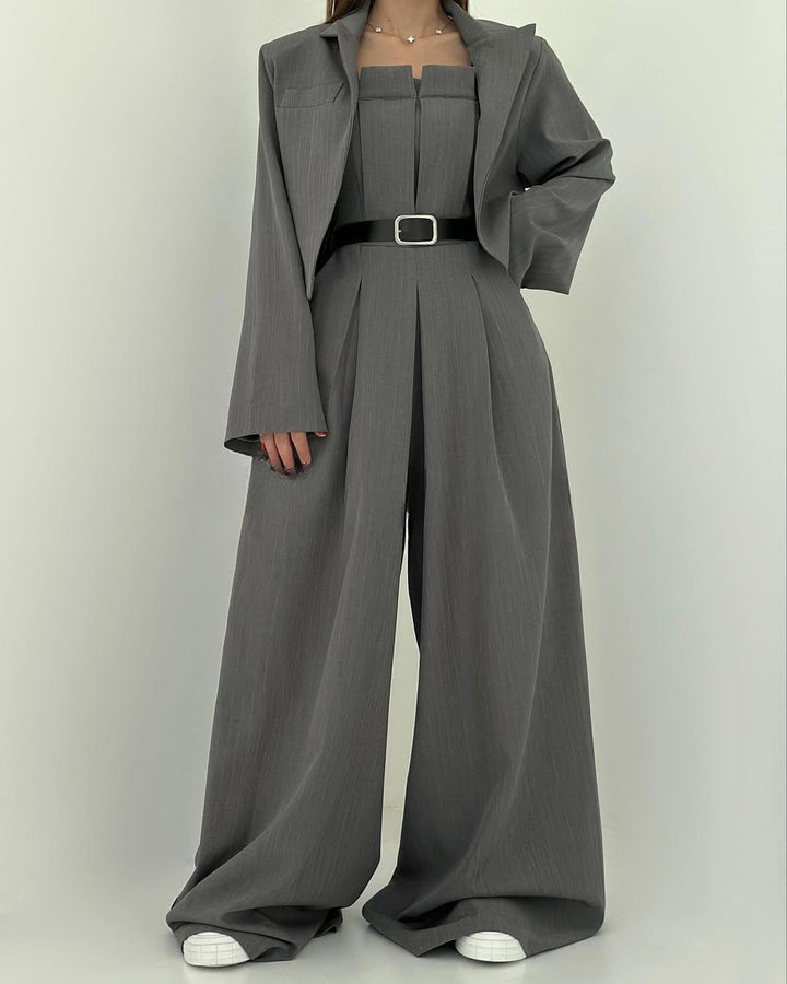 Lauralie - Conjunto Para Ir Al Trabajo Con Mono Sin Tirantes Estilo Chaqueta