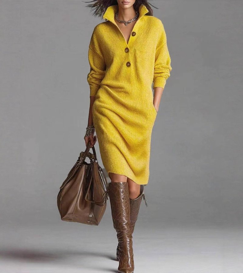 Toshiko - Elegante Vestido De Manga Larga De Punto