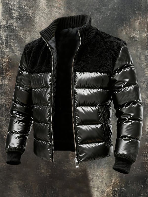 Maignan - Chaqueta Retro De Felpa Cálida Con Diseño Patchwork Para Exteriores