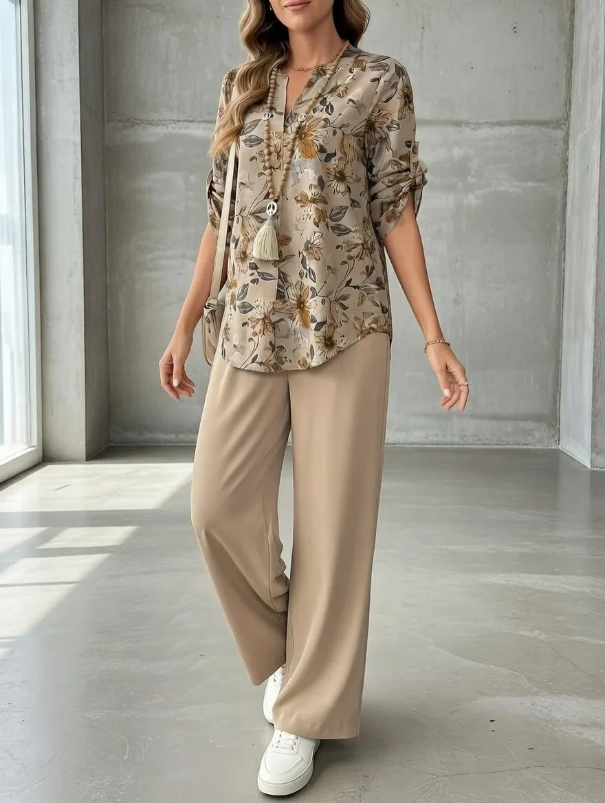 Kresimira - Elegante Conjunto De Dos Piezas Con Estampado Floral
