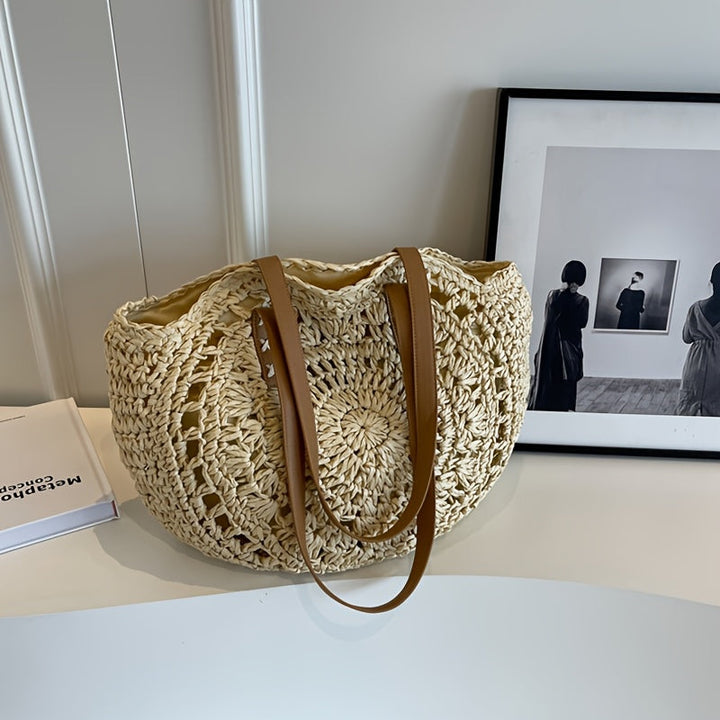 Cléa - Bolso De Hombro Redondo De Paja Trenzada