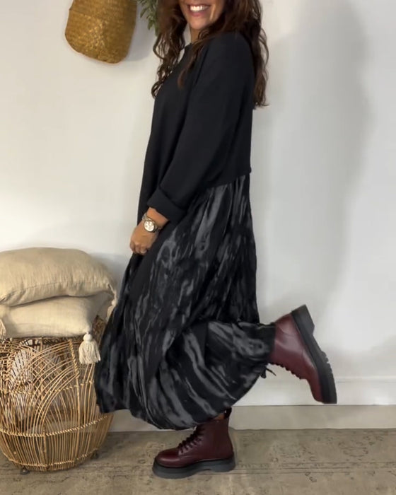 Dragica - Vestido De Cuello Redondo Con Estampado Irregular De Patchwork