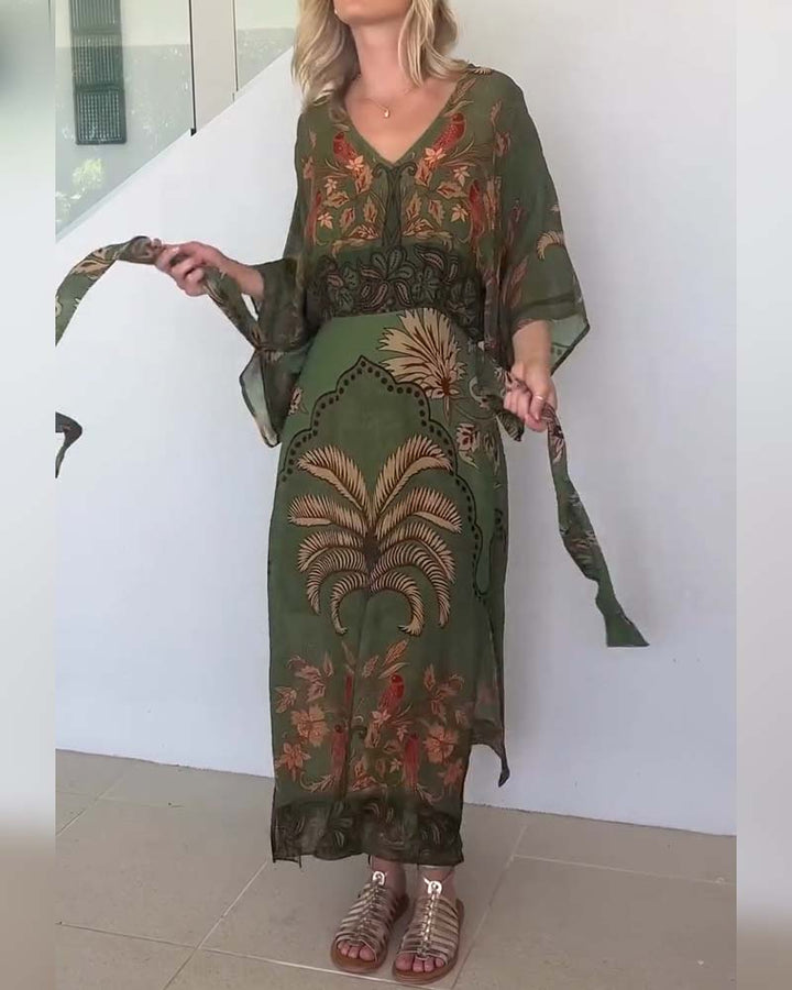 Brini - Vestido Estampado Con Escote en V Para La Temporada De Vacaciones