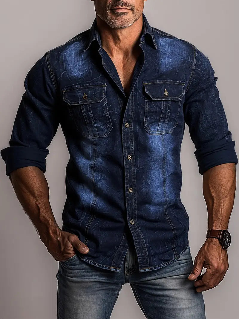 Angelo - Camisa Vaquera Con Bolsillos Delanteros Con Botones